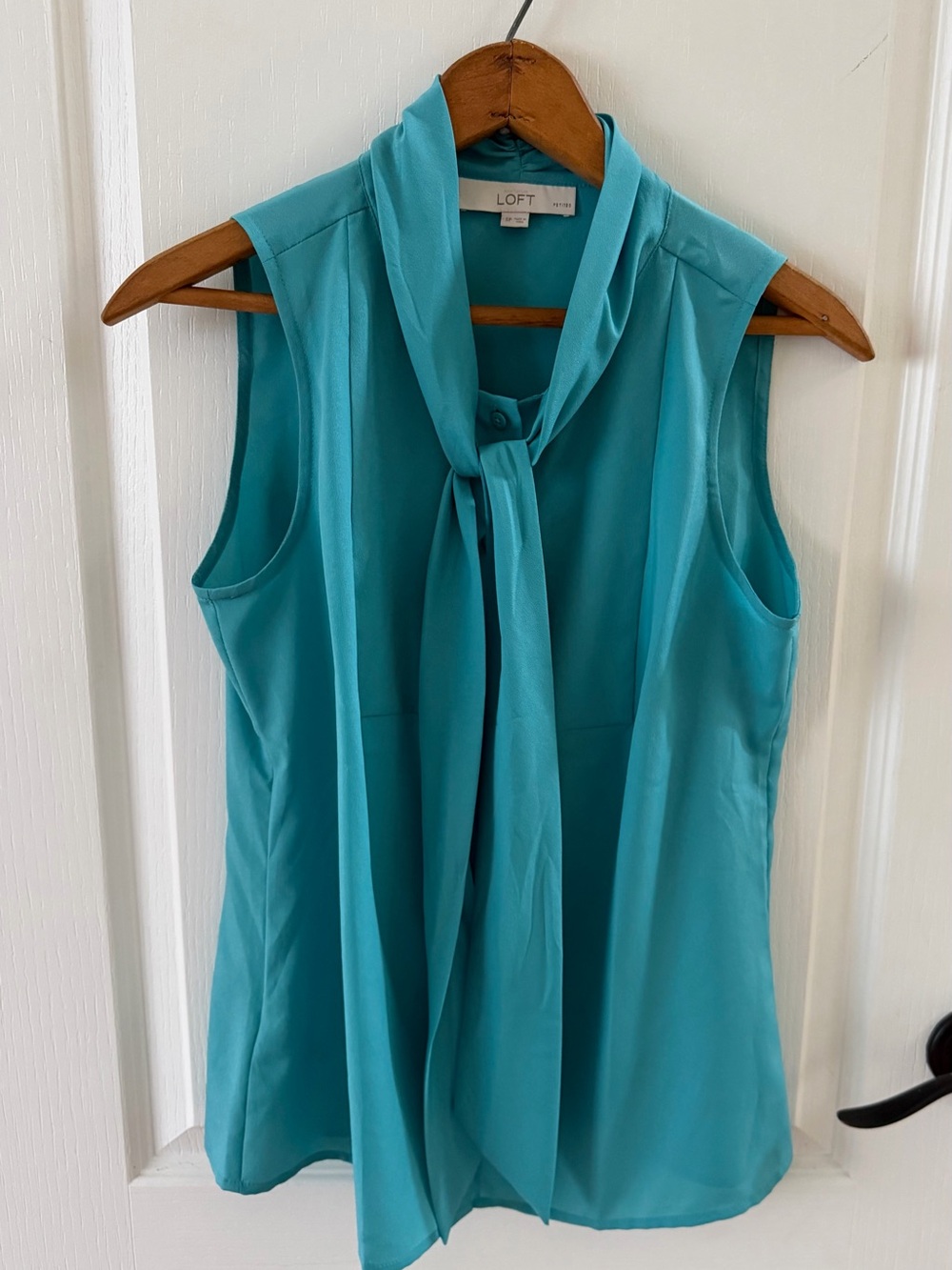 LOFT Teal Tie-Neck Sleeveless Blouse